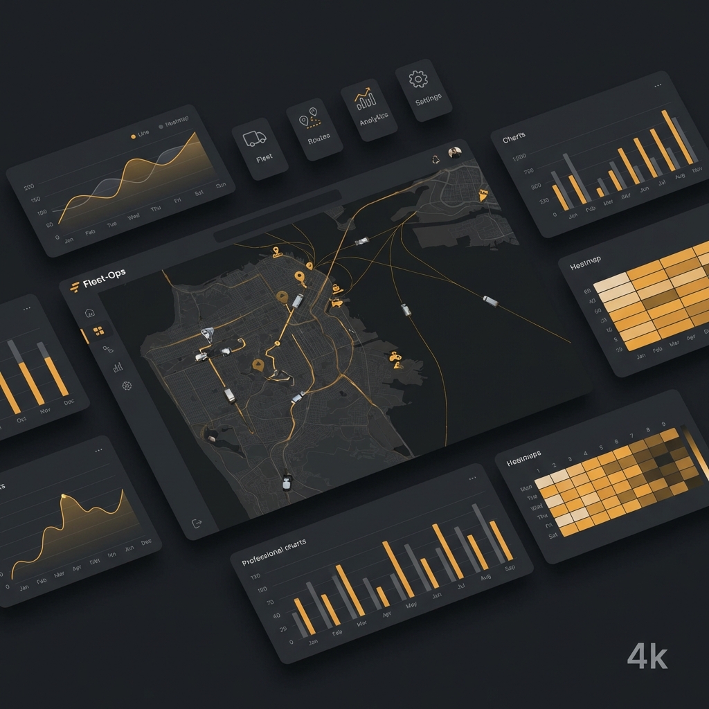 Panel de control KanTrack mostrando seguimiento GPS de flota, métricas operacionales y estado de conductores en tiempo real